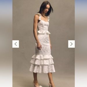 V. Chapman Violet Corset Ruffled Tiered Hem Midi Dress